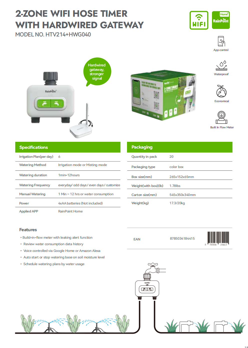 2-ZONE WIFI HOSE TIMER  WITH HARDWIRED GATEWAY