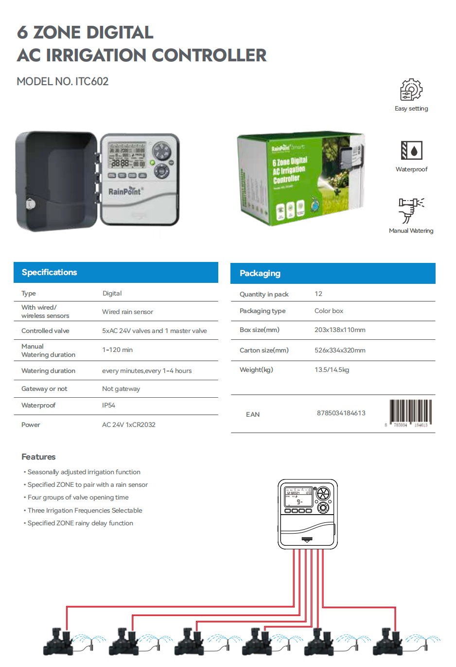 6 ZONE DIGITAL AC IRRIGATION CONTROLLER